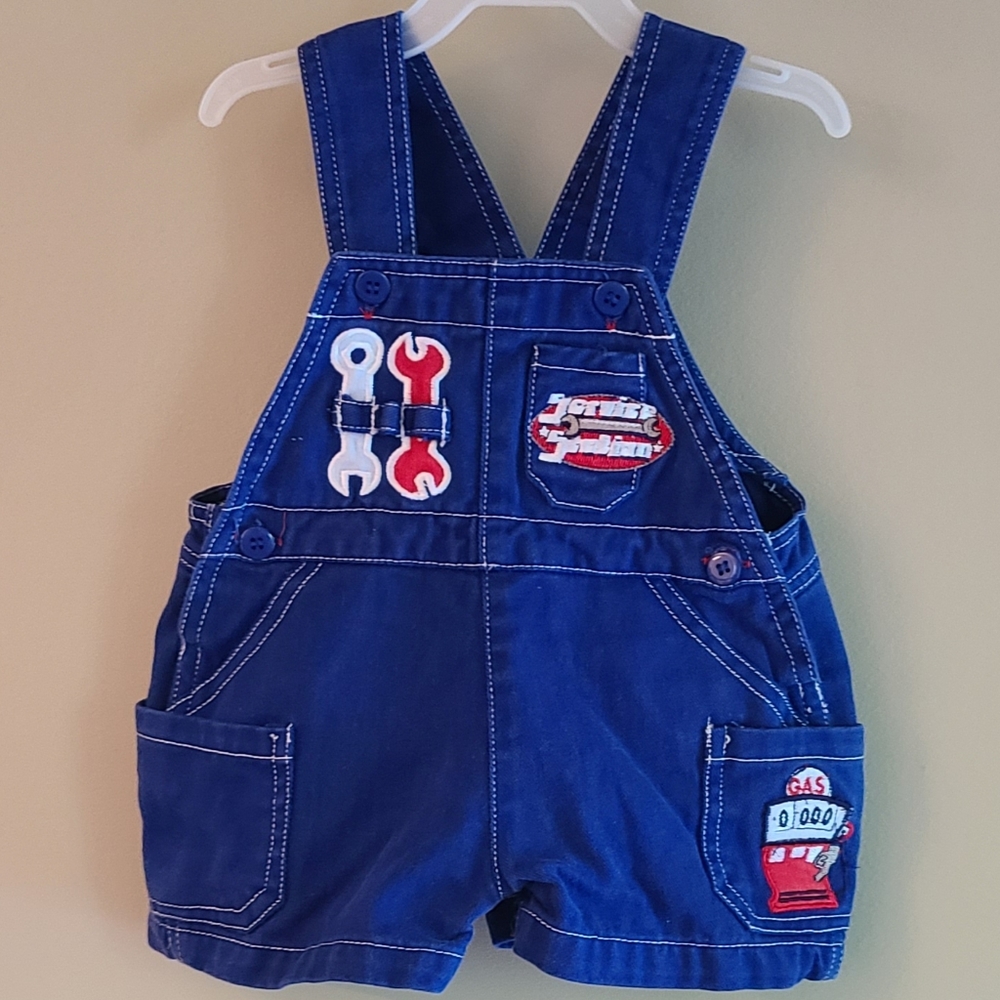 Vintage royal blue embroidered shortalls